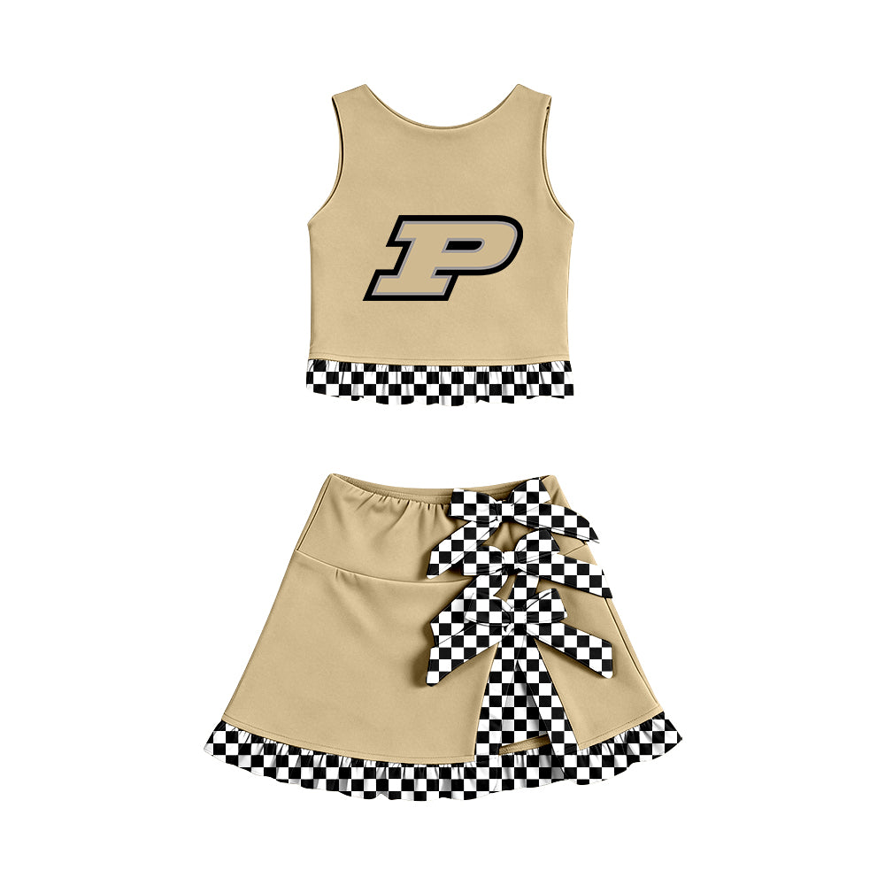 ( Moq 5 ) Baby Girls Kids Sleeveless Vest Bows Skirt Shorts Team Set Cheer Clothes