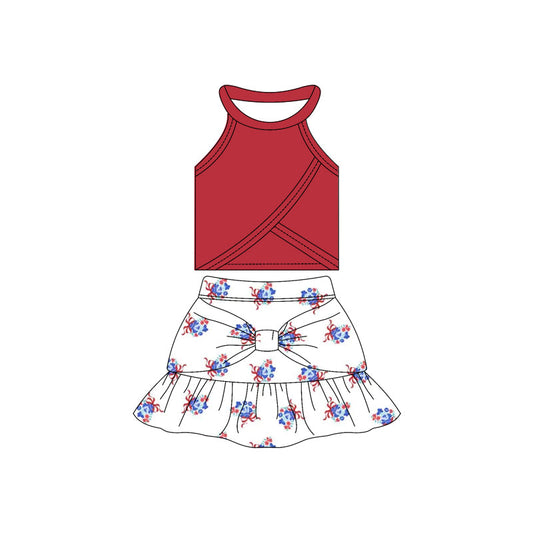 ( Moq 10 ) Baby Girl Sleeveless Red Vest Tops Flower Ruffle Shorts Skirts Activity Wear Yoga Set