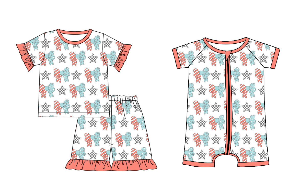 Baby Boy Girl Short Sleeves Stars Bows Sibling Romper Set ( Moq 5 Each Style ) 1.20