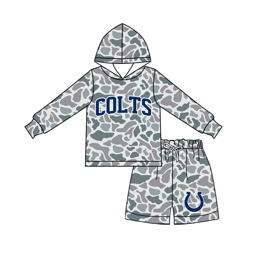 ( Moq 5 ) Baby Girls Kids Long Sleeves Hoodie Shirt Camo Shorts Team Set Clothes