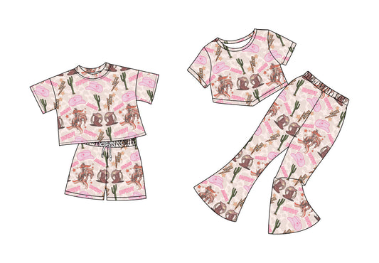 ( Moq 5 Each Style ) Baby Girl Short Sleeves Western Rodeo Cactus Sibling Set 4.25