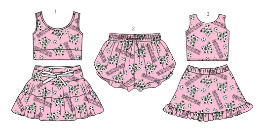 ( Moq 5 Each Style ) Baby Girls Kids Sleeveless Soccer Bows Sibling Shorts Sets Clothes