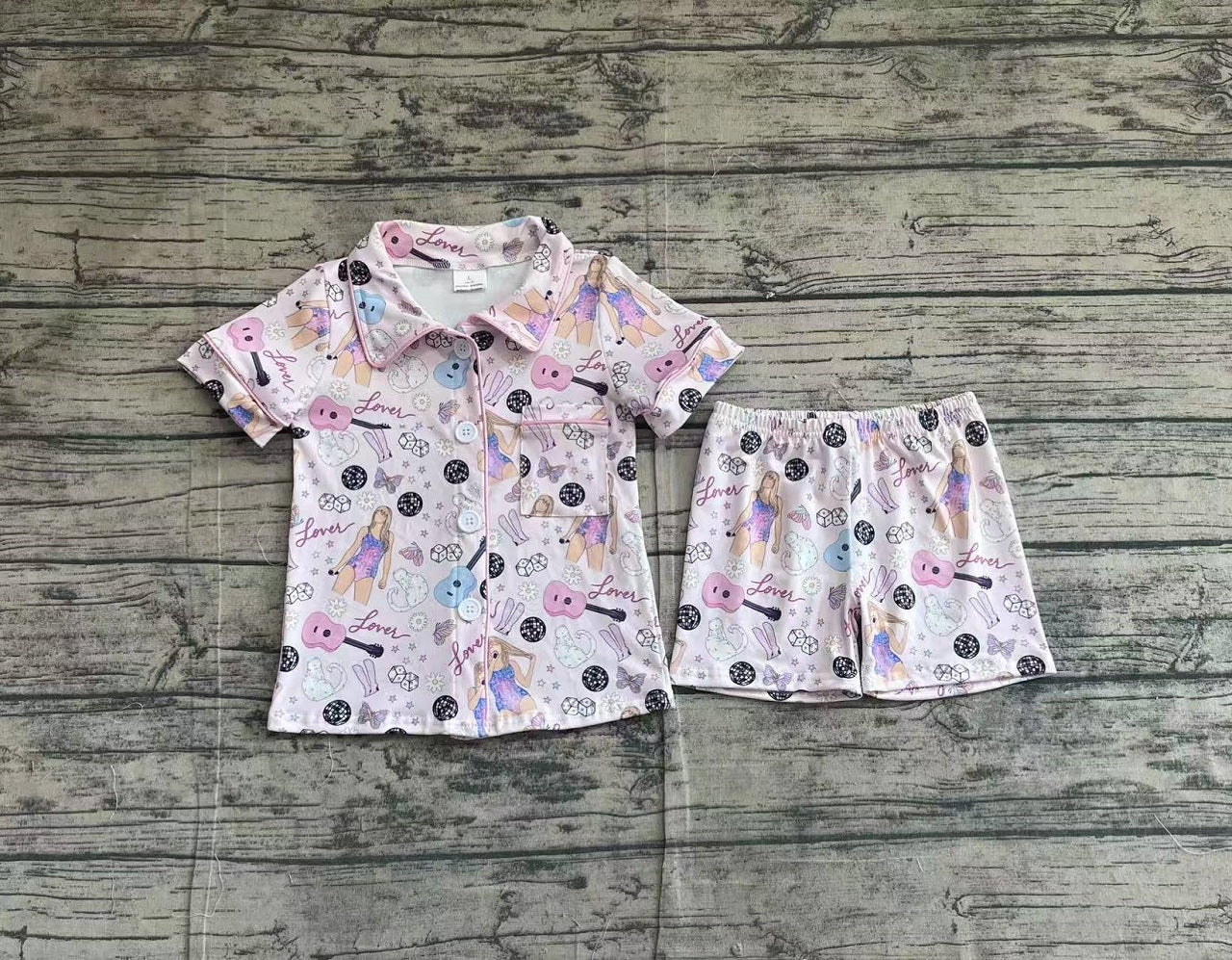 Baby Girl Short Sleeves Singer Buttons Shirt Shorts Pajamas Clothes Pink Set RTS