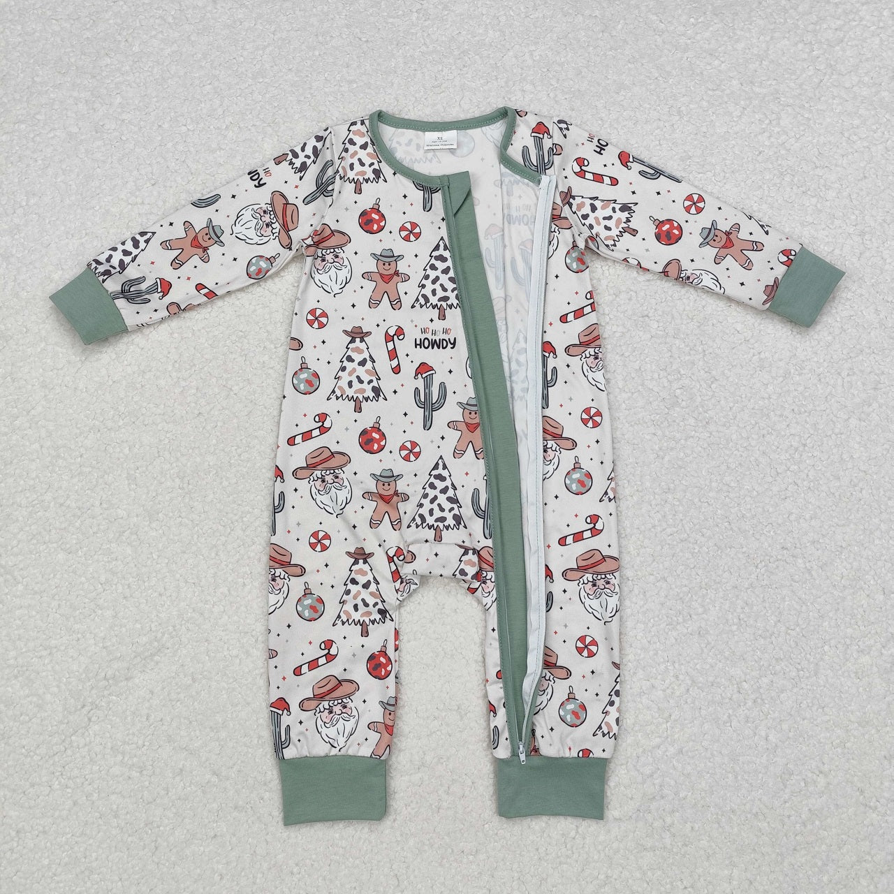 Baby Girl Long Sleeves Christmas Santa Cactus Western Zipper Romper