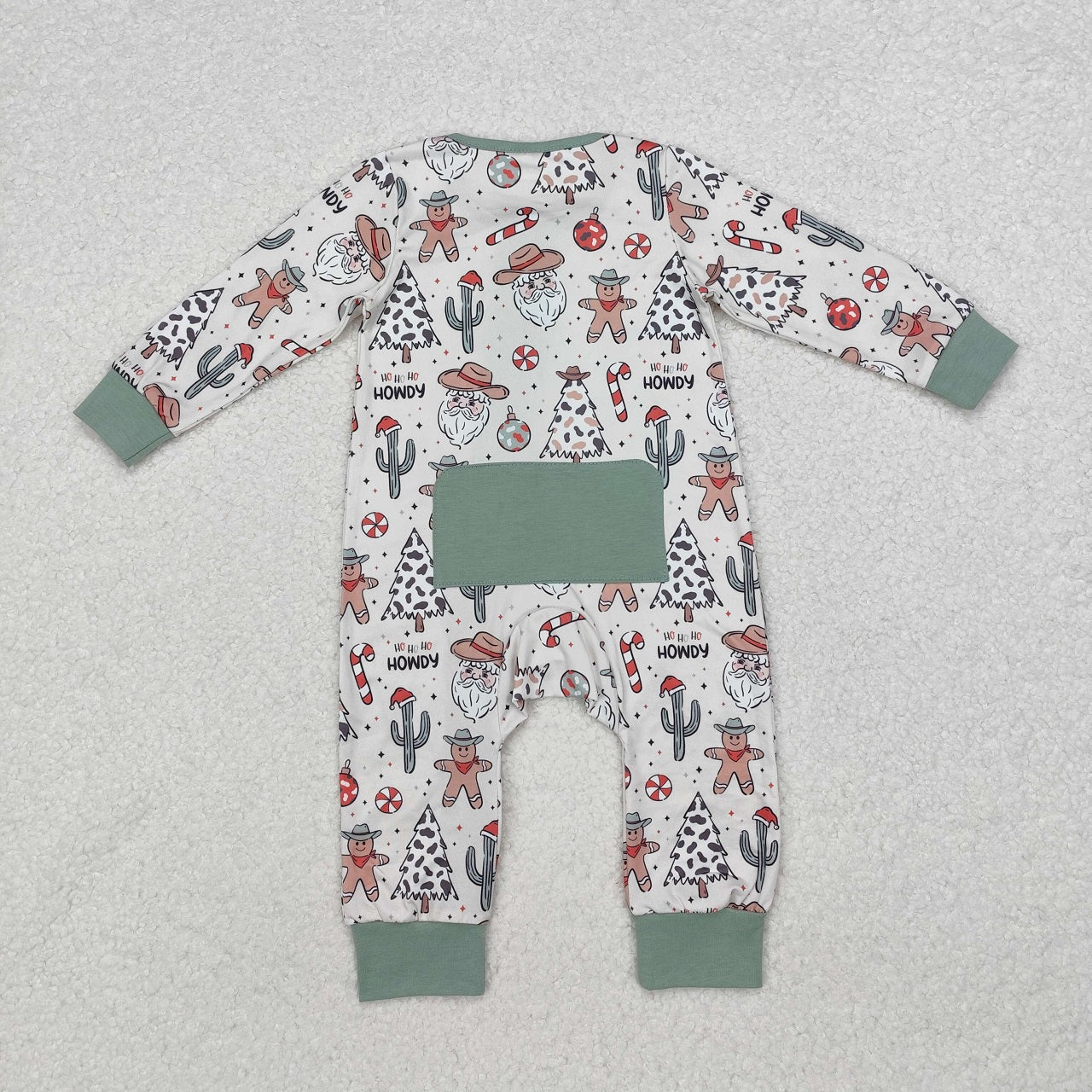 Baby Girl Long Sleeves Christmas Santa Cactus Western Zipper Romper
