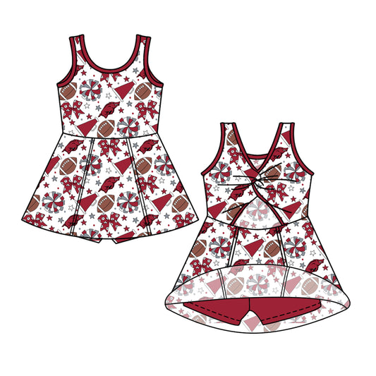 ( Moq 5 ) Baby Girls Toddler Sleeveless Pigs Bows Cheer Football Shorts Ruffle Dress Team Clothes