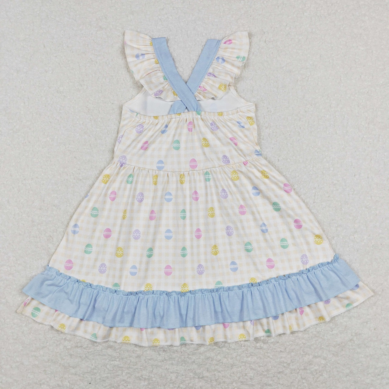 Baby Girl Blue Bows Easter Eggs Sibling Romper Dress Clothes Set