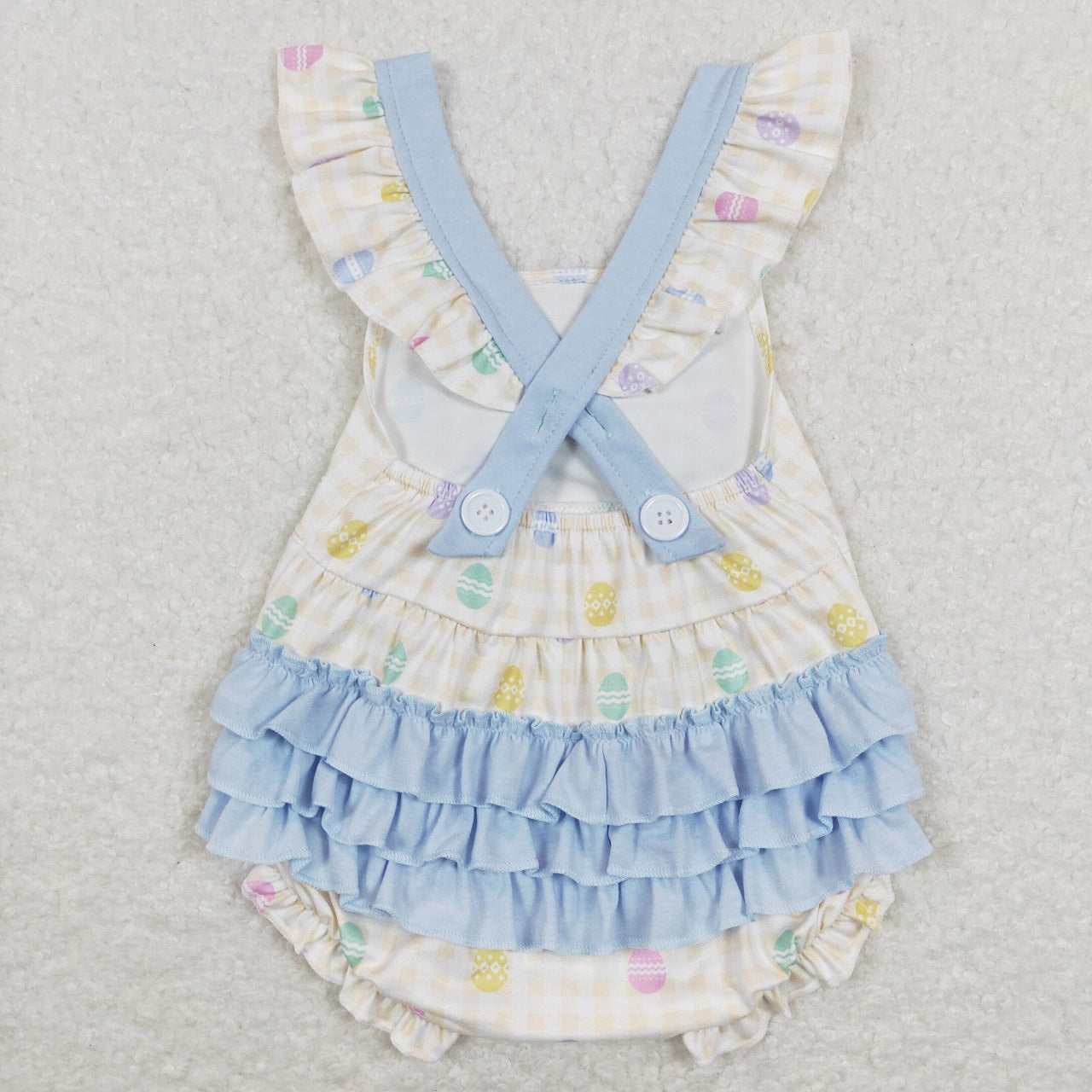 Baby Girl Blue Bows Easter Eggs Sibling Romper Dress Clothes Set