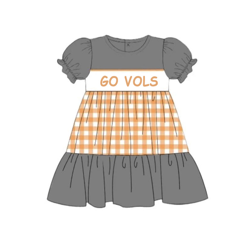 ( Moq 5 ) Baby Girl Gray Short Ruffle Sleeves Plaid Team Dress