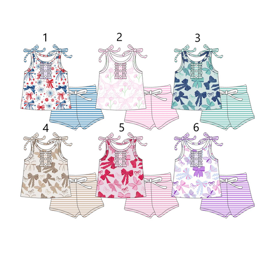 Baby Girl Straps Bows Shirt Stripes Shorts Sibling Set ( Moq 5 Each Style ) 3.3