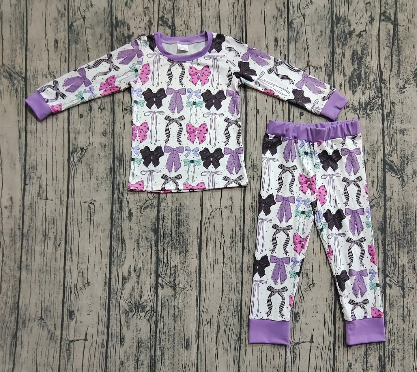 Baby Girl Long Sleeves Halloween Bows Purple Shirt Pants Pajamas Set RTS