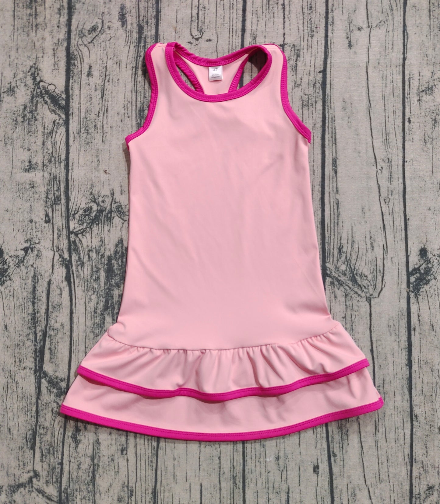 Baby Girl Sleeveless Yoga Active Pink Ruffle Knee Length Dress RTS