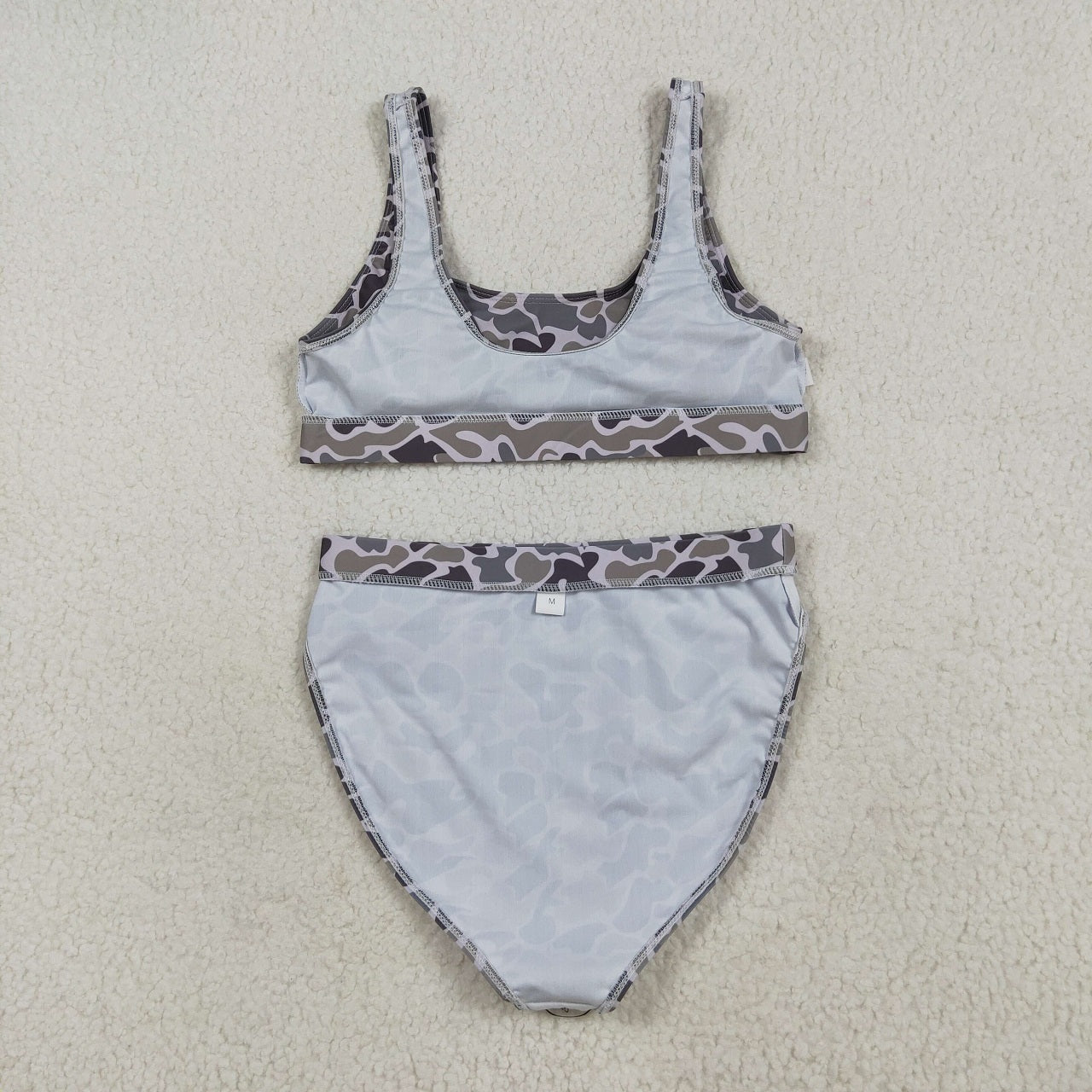 Sibling Baby Girl Adult Women Dark Grey Camo Sibling Family Trunks Mommy and Me Swimsuit RTS
