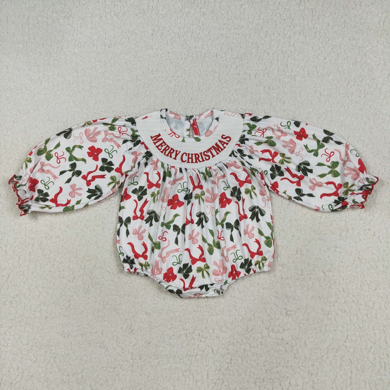 Baby Girl Long Sleeves Embroidery Merry Christmas Bows Sibling Smocked Romper Dress RTS