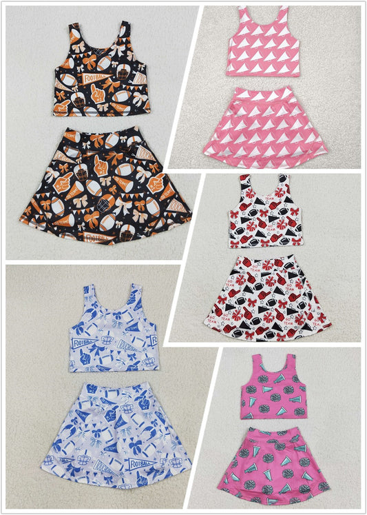 Baby Girl Toddler Cheer Bows Sleeveless Team Vest Tops Skorts Sibling Yoga Active Set RTS