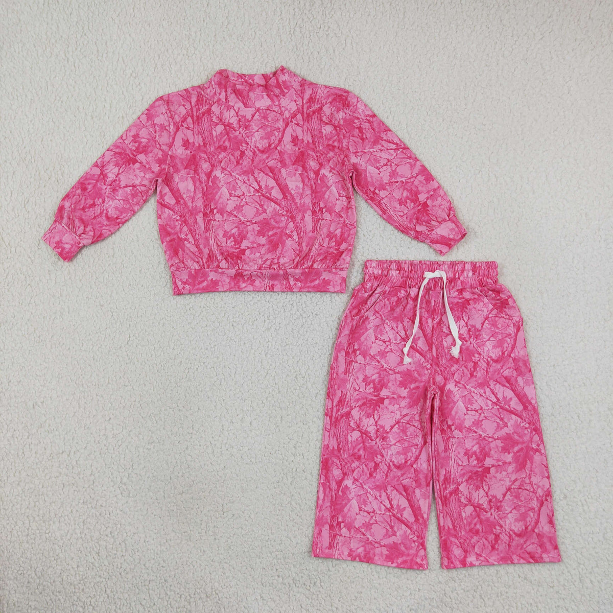 Baby Girls Kids Pink Long Sleeves Leaves Shirt Pants Camo Set Clothes RTS