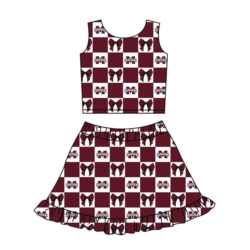 ( Moq 5 Each Style ) Baby Girls Kids Toddler M State Bows Plaid Tops Shorts Ruffle Skirt Team Set