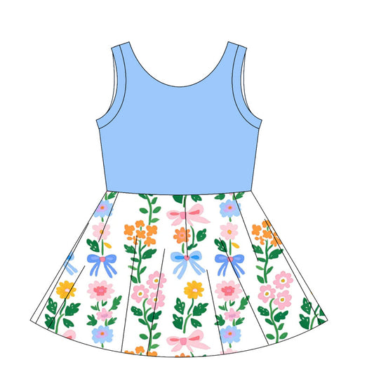 ( Moq 5 ) Baby Girl Blue Sleeveless Floral Knee Length Dress