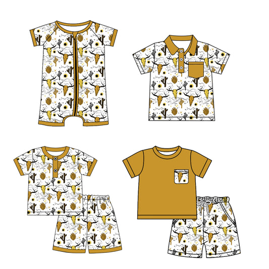 ( Moq 5 Each Style ) Baby Boy Short Sleeves Cow Cactus Sibling Romper Shirt Set 3.27
