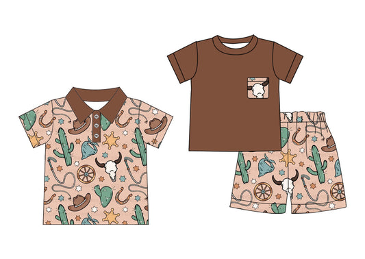 ( Moq 5 Each Style ) Baby Boy Short Sleeves Western Cactus Sibling Shirt Set 3.31