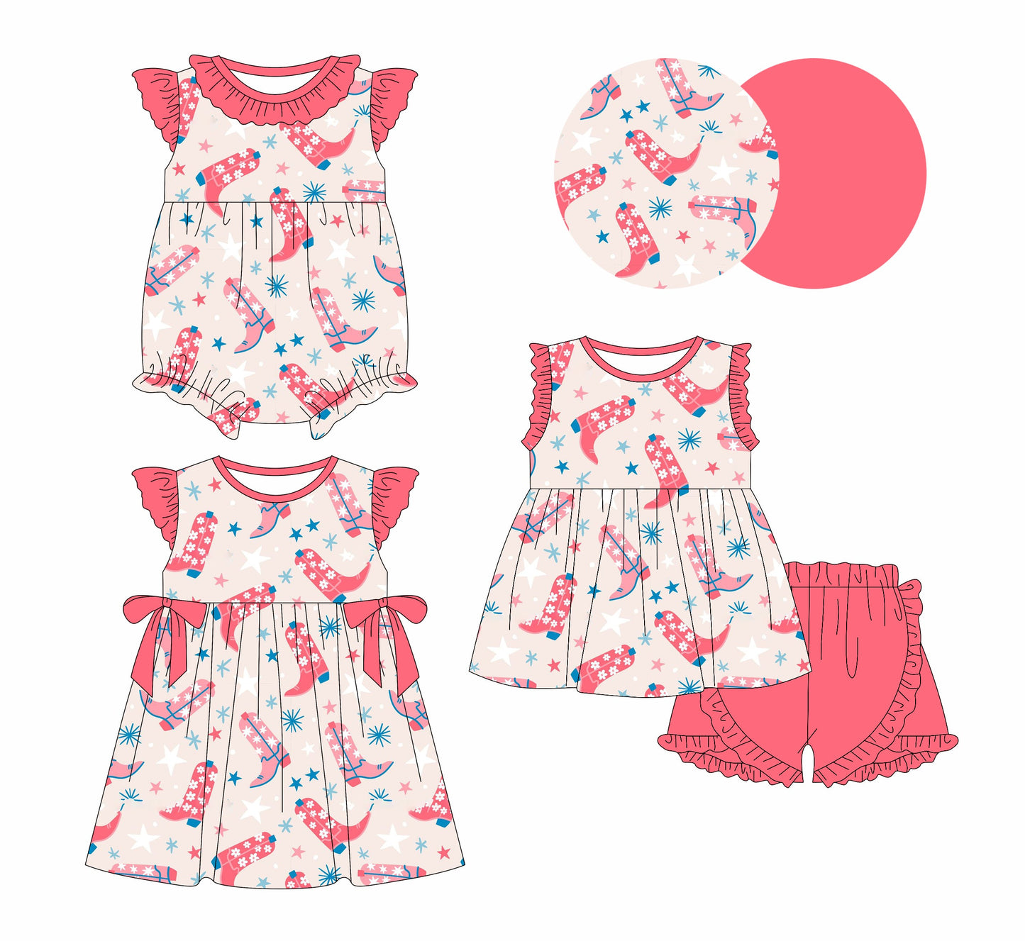 Baby Girl Western Boots Sibling Romper Dress Set ( Moq 5 Each Style ) 2.11