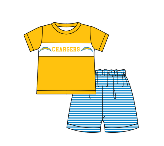( Moq 5 ) Baby Boys Toddler Short Sleeves Yellow Shirt Stripes Shorts Team Summer Set