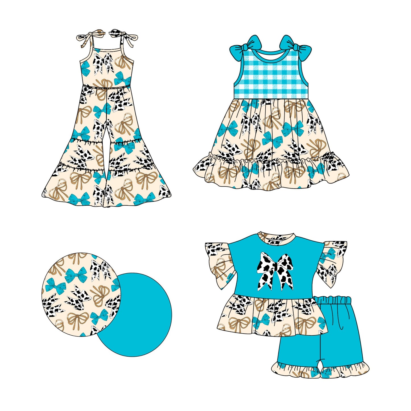 Baby Girl Western Bows Sibling Jumpsuit Dress Set ( Moq 5 Each Style ) 2.24