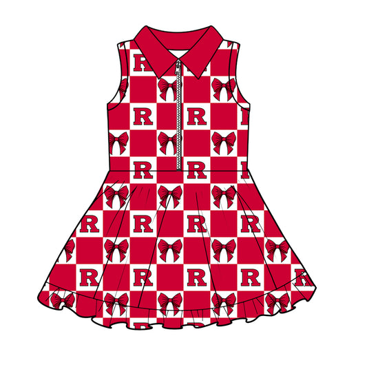 ( Moq 5 ) Baby Girls Kids Toddler R Bows Red Checked Team Zipper Shorts Knee Length Dress