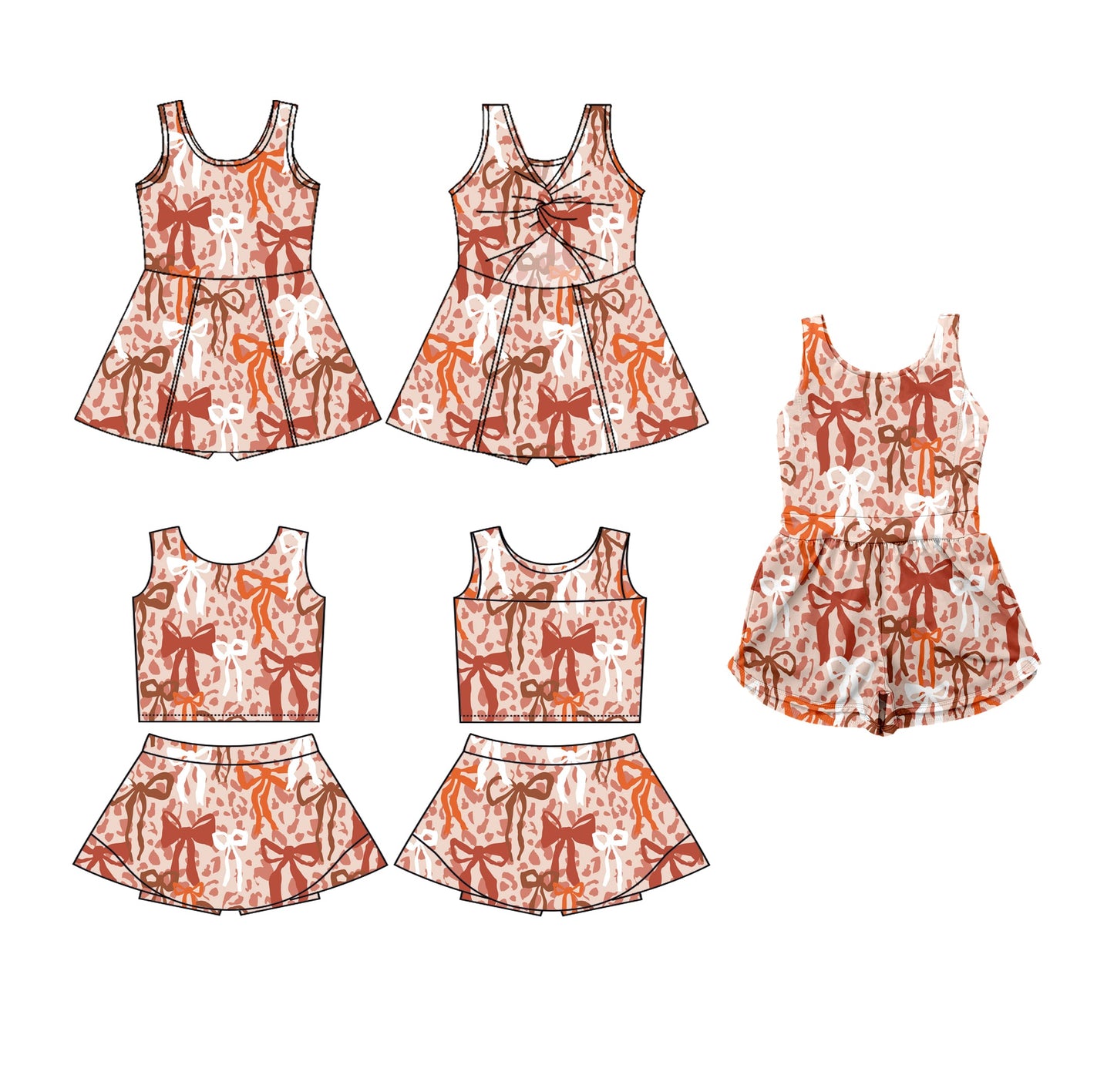 Baby Girl Sleeveless Bows Leopard Sibling Jumpsuit Dress Set ( Moq 5 Each Style ) 3.19