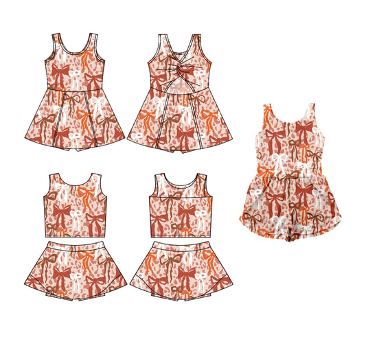 Baby Girl Sleeveless Bows Leopard Sibling Jumpsuit Dress Set ( Moq 5 Each Style ) 3.19