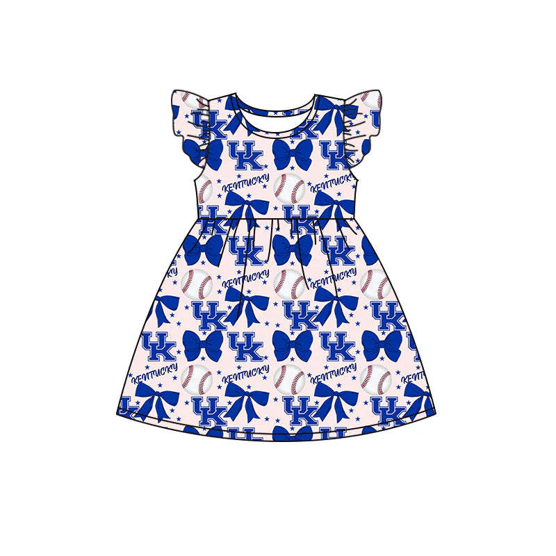 ( Moq 5 each style ) Baby Girl Toddler UK Team Bows Baseball Blue Sibling Romper Dress Set 6.13
