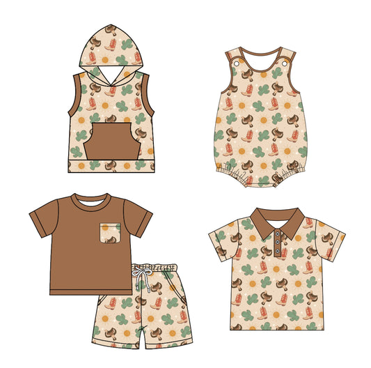 Baby Boy Western Cactus Boots Sibling Romper Shirt Set ( Moq 5 Each Style ) 1.20
