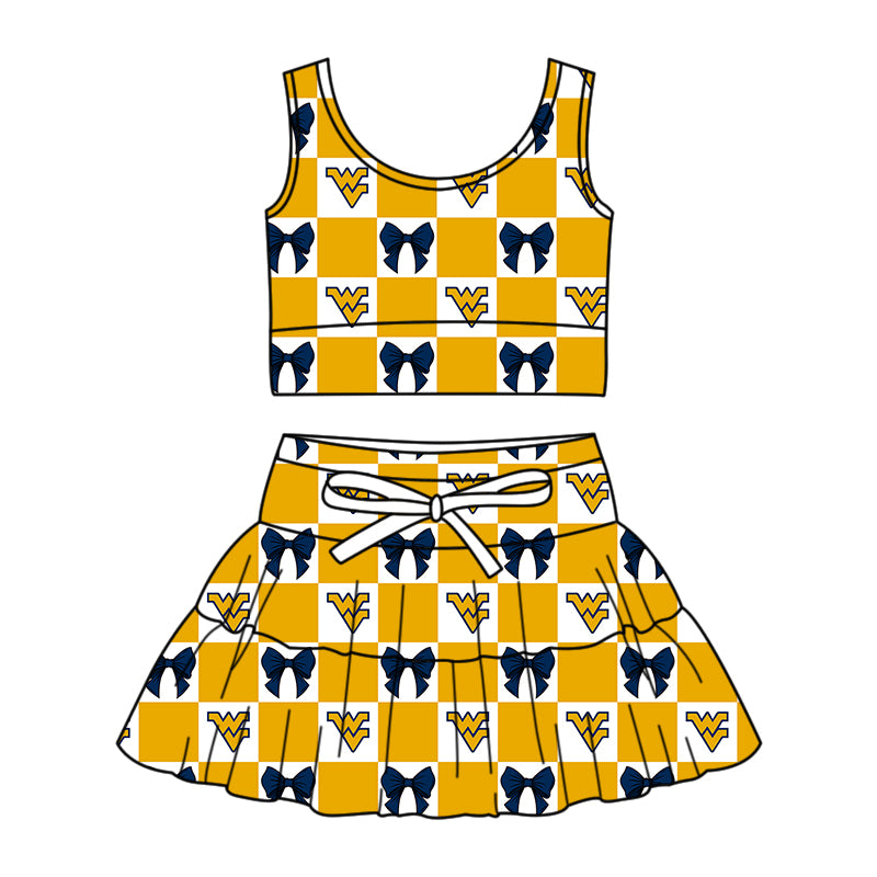( Moq 5 ) Baby Girls Kids WV Bows Checked Tops Shorts Skirt Team Set