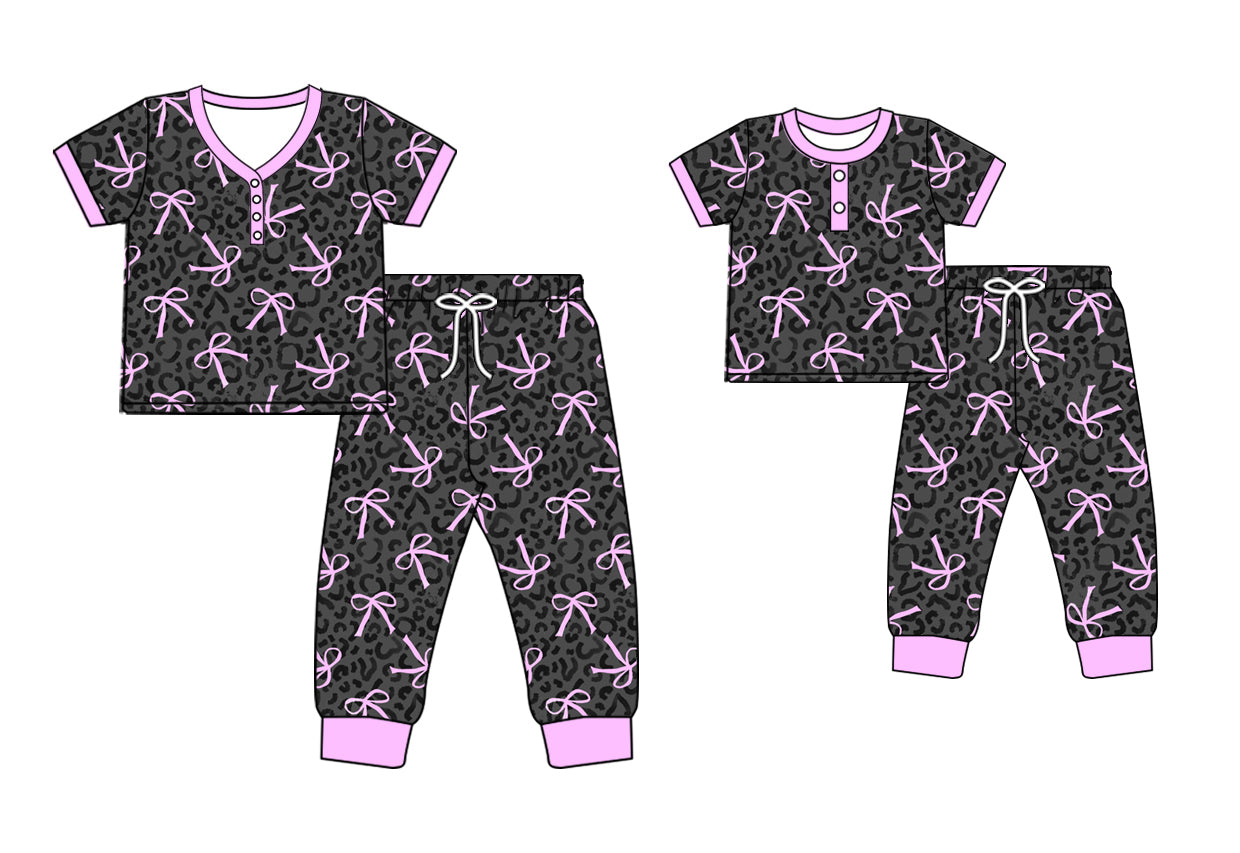 Baby Girl Toddler Adult Women Bows Leopard Sibling Family Pajamas Set ( Moq 5 Each Style ) 12.25