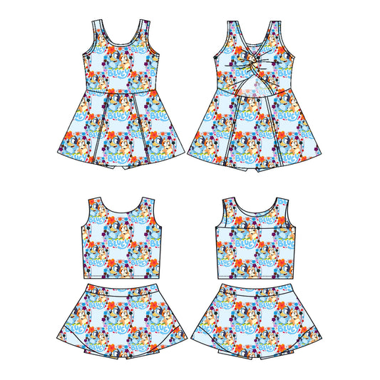 Baby Girl Sleeveless Dogs Blue Sibling Dress Set ( Moq 5 Each Style ) 3.21