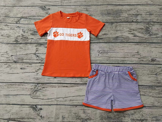 Baby Boy Toddler Short Sleeves Tiger Team Shirt Stripes Pocket Shorts Outfit Moq 5