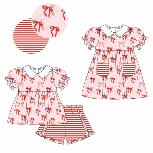Baby Girl Short Sleeves Bows Sibling Dress Clothes Set ( Moq 5 Each Design ) 12.5