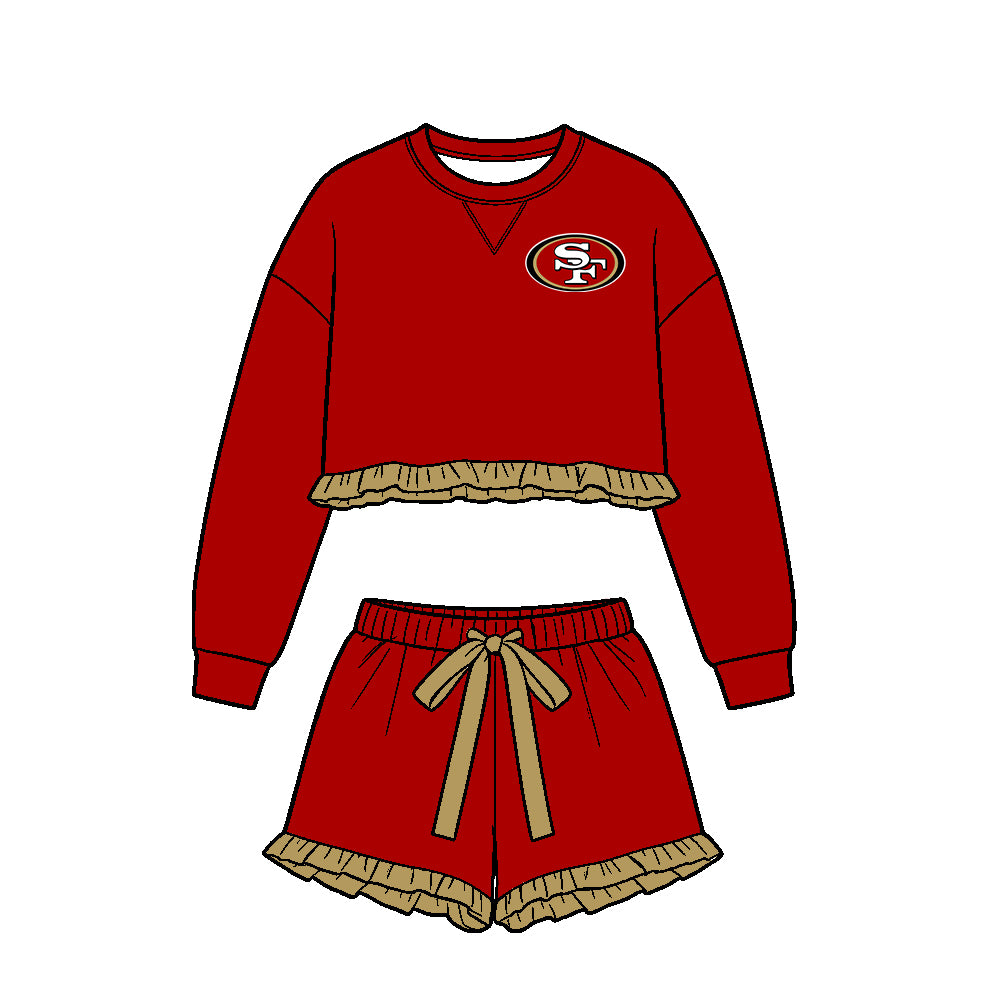 ( Moq 5 ) Baby Girls Kids Long Sleeves Ruffle Shirt Shorts Team Set Clothes