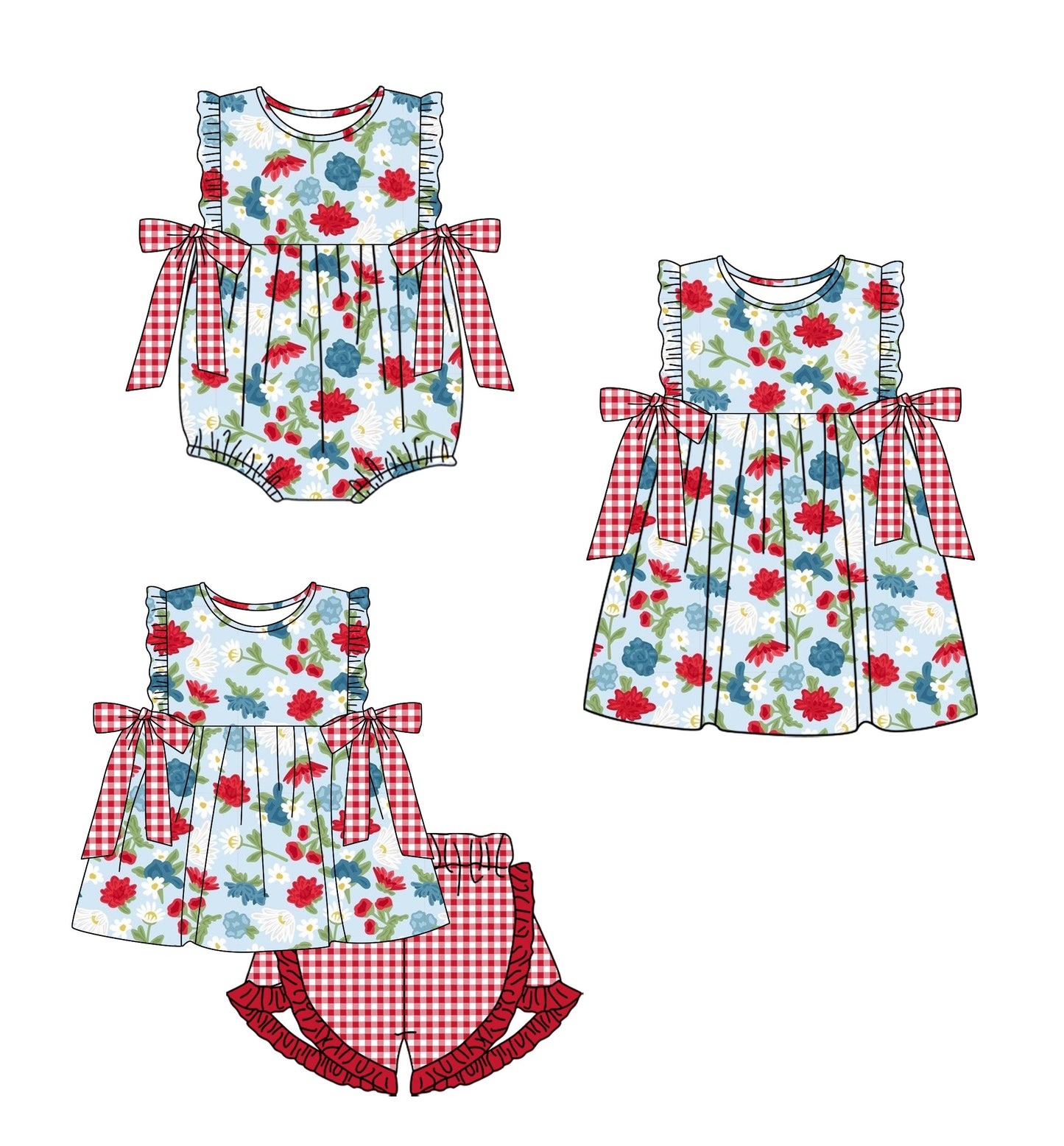 Baby Girl July 4th Flower Sibling Dress Romper Set ( Moq 5 Each Style ) 12.31
