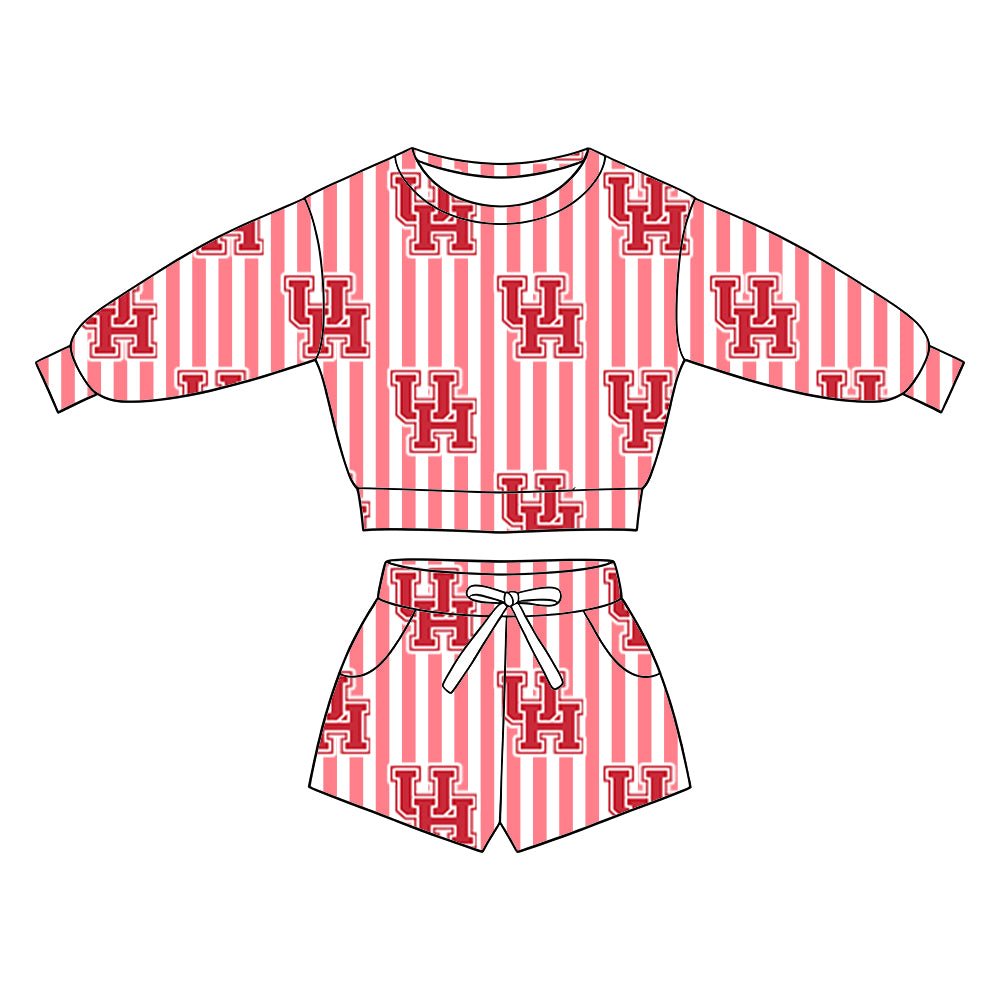 ( Moq 5 ) Baby Girls Kids Long Sleeves Shirt Pockets Shorts Team Set Clothes