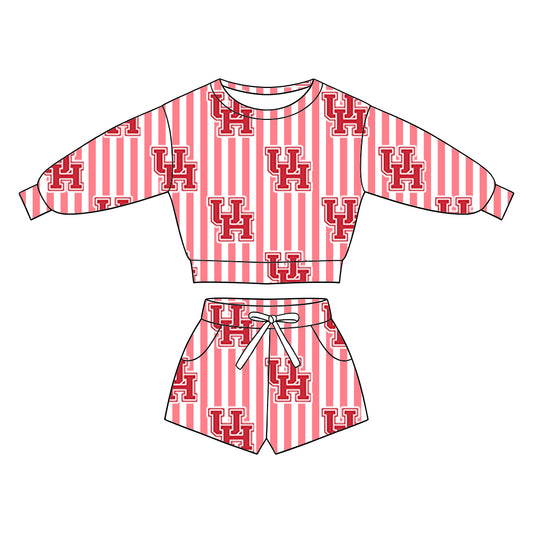 ( Moq 5 ) Baby Girls Kids Long Sleeves Shirt Pockets Shorts Team Set Clothes