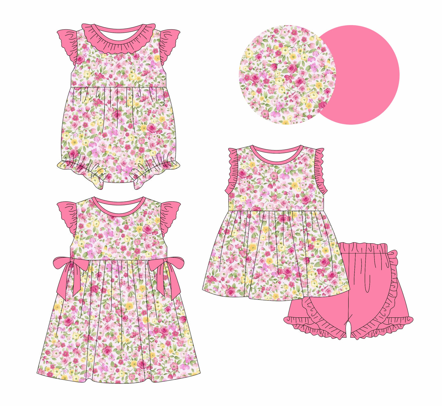 Baby Girl Pink Floral Sibling Romper Dress Set ( Moq 5 Each Style ) 1.3