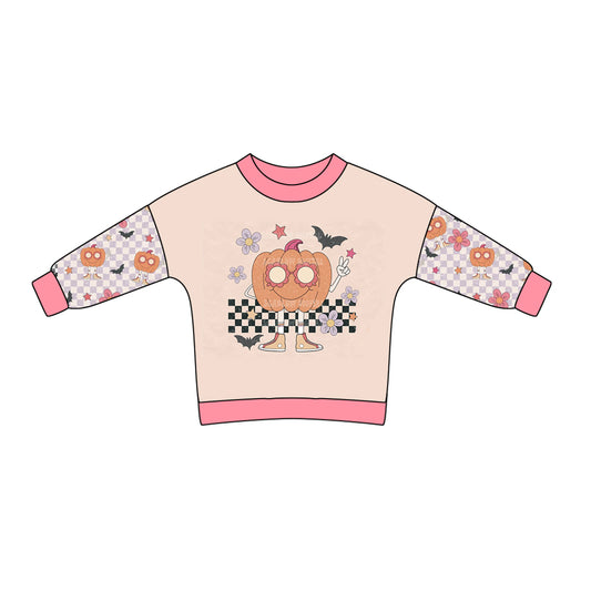 Baby Girl Long Sleeves Pumpkin Bubble Halloween Shirt