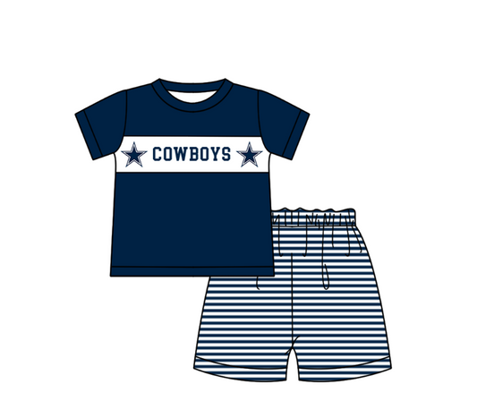 ( Moq 5 ) Baby Boys Toddler Navy Short Sleeves Shirt Stripes Shorts Team Summer Set