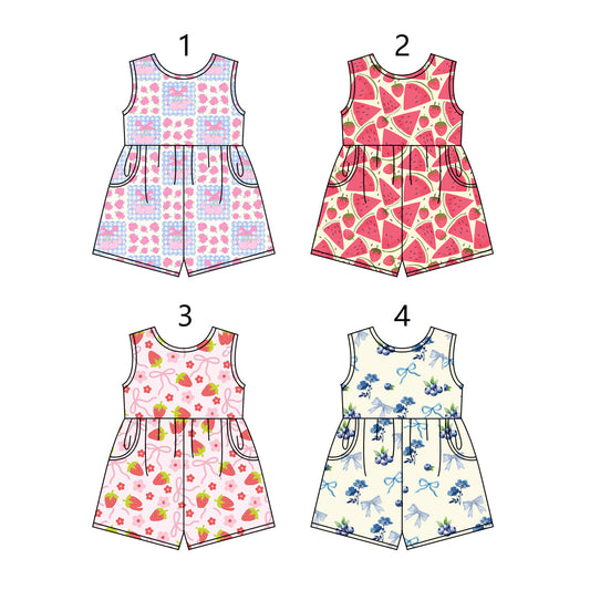 Baby Girl Sleeveless Fruits Pockets Sibling Jumpsuit ( Moq 5 Each Style ) 1.17