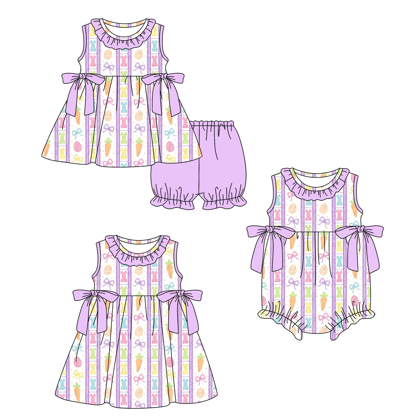 ( Moq 5 Each Style ) Baby Girls Kids Rabbits Bows Carrots Sibling Easter Romper Dress Set