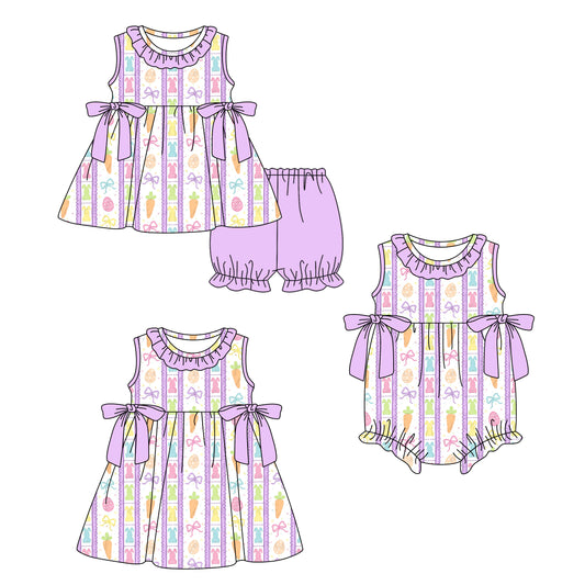( Moq 5 Each Style ) Baby Girls Kids Rabbits Bows Carrots Sibling Easter Romper Dress Set