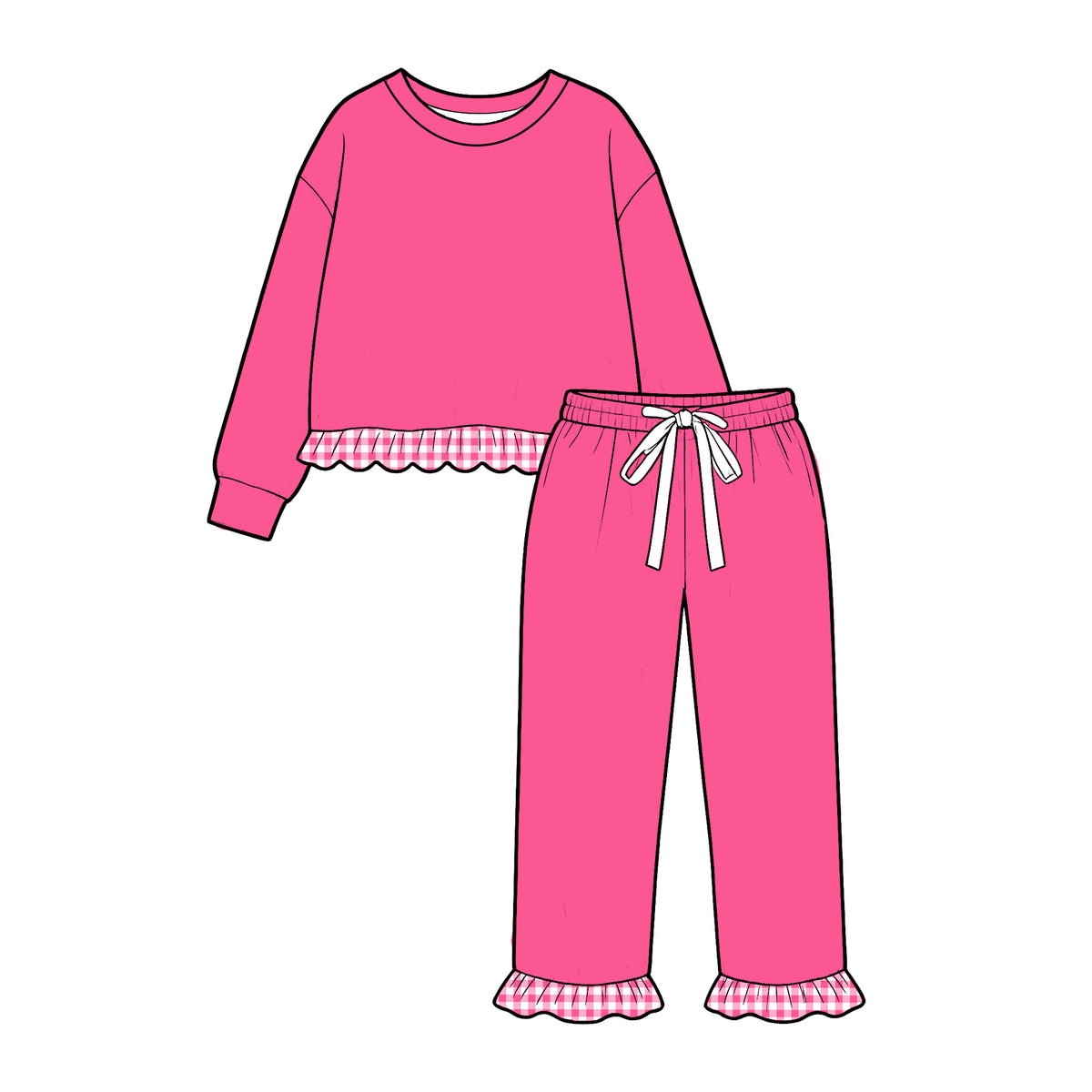 ( Moq 5 ) Baby Girls Kids Long Sleeves Hot Pink Shirt Pants Cotton Set Clothes