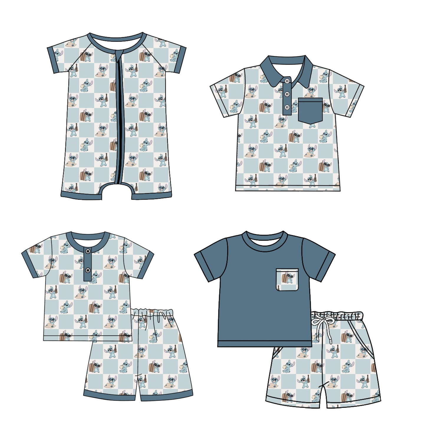 Baby Boy Short Sleeves Cartoon Sibling Romper Shirt Set ( Moq 5 Each Style ) 3.20