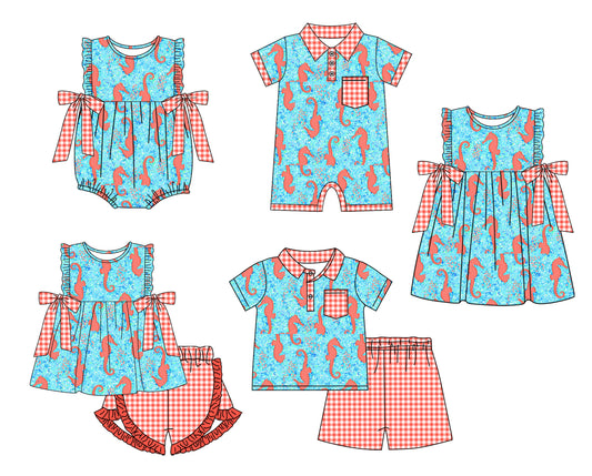 Baby Boy Girl Sea Horse Summer Sibling Romper Dress Set ( Moq 5 Each Style ) 3.10